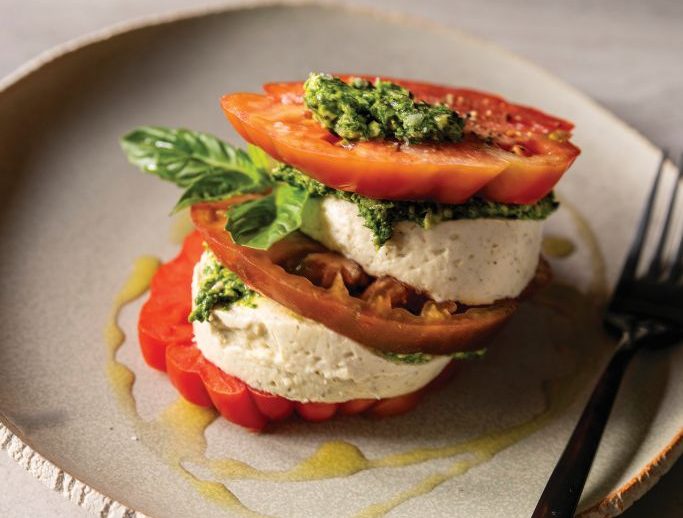 Cashew Cheese Pesto Caprese Stacks